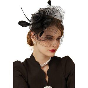 Fascinators Hats Polyester Feather Veil Floral Clip for Wedding Party